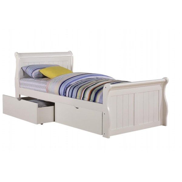 Fixturesfirst Twin Sleigh Bed with Dual Underbed Drawers  White FI480558